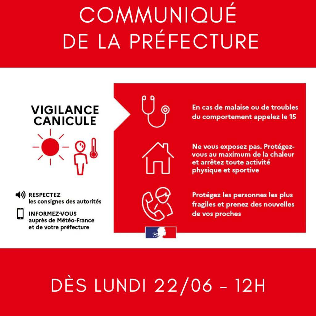 Vague de chaleur - vigilance canicule rouge à compter de 12h lundi 22/06