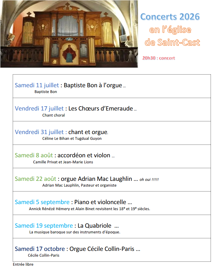 Concerts des Amis de l'Orgue