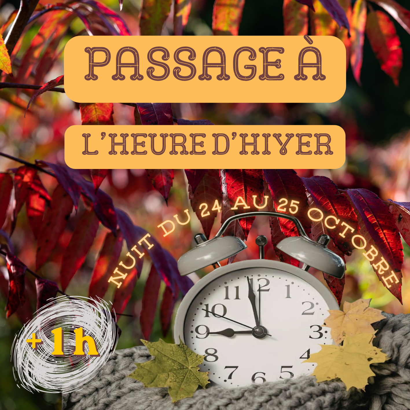 Passage à l'heure d'Hiver Dimanche 25/10
